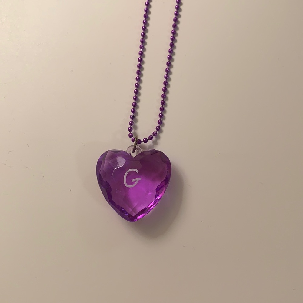 purple fake crystal initial G kids necklace